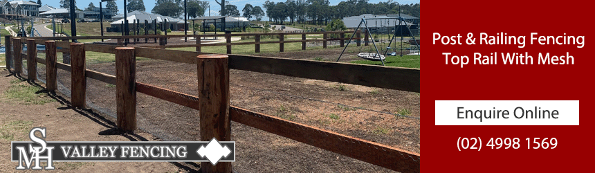 Post and Railing Fencing Hunter Valley, Top Rail Fencing with Mesh Cessnock